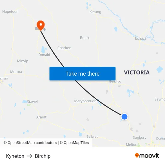Kyneton to Birchip map