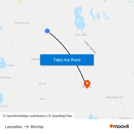 Lascelles to Birchip map