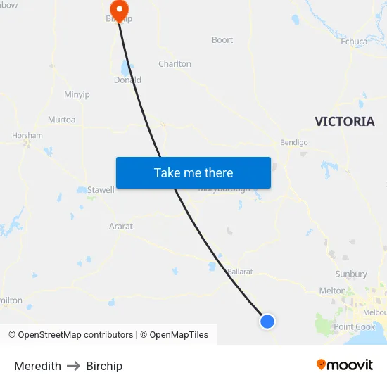 Meredith to Birchip map