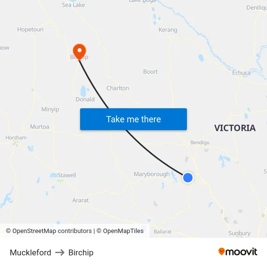 Muckleford to Birchip map