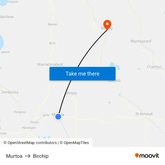 Murtoa to Birchip map