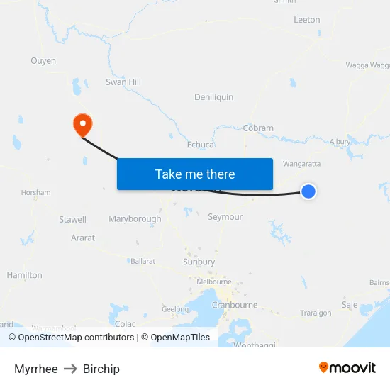 Myrrhee to Birchip map