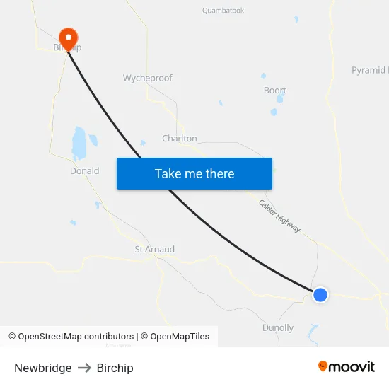 Newbridge to Birchip map
