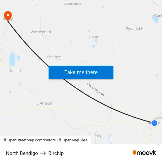 North Bendigo to Birchip map