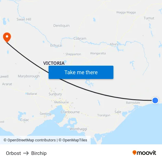 Orbost to Birchip map