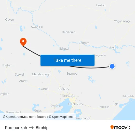 Porepunkah to Birchip map