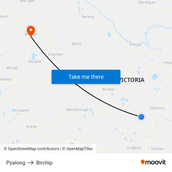 Pyalong to Birchip map