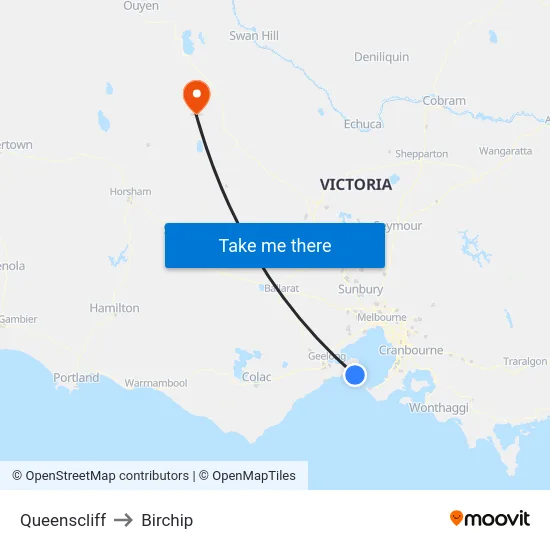 Queenscliff to Birchip map