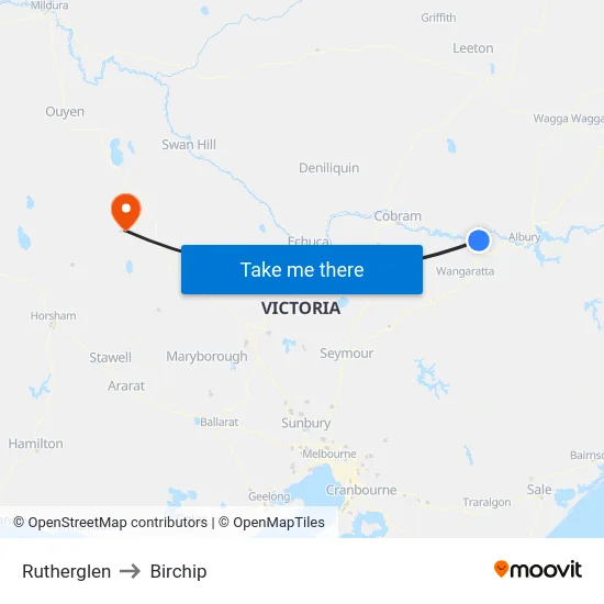 Rutherglen to Birchip map