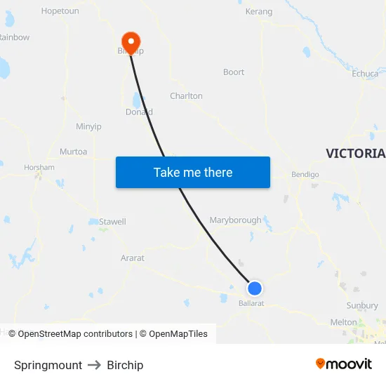 Springmount to Birchip map