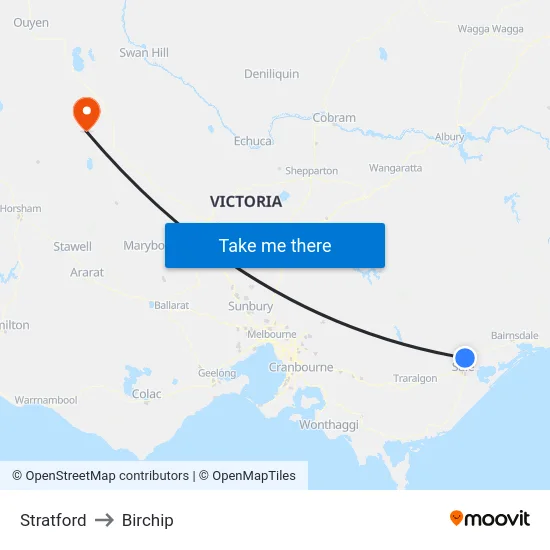Stratford to Birchip map
