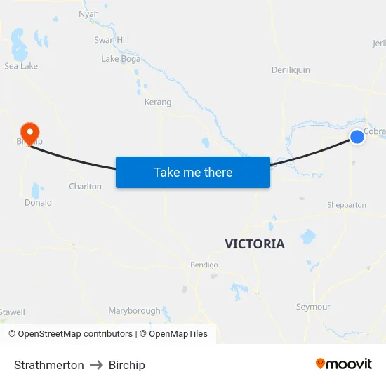 Strathmerton to Birchip map