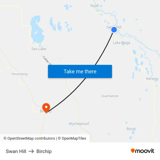 Swan Hill to Birchip map