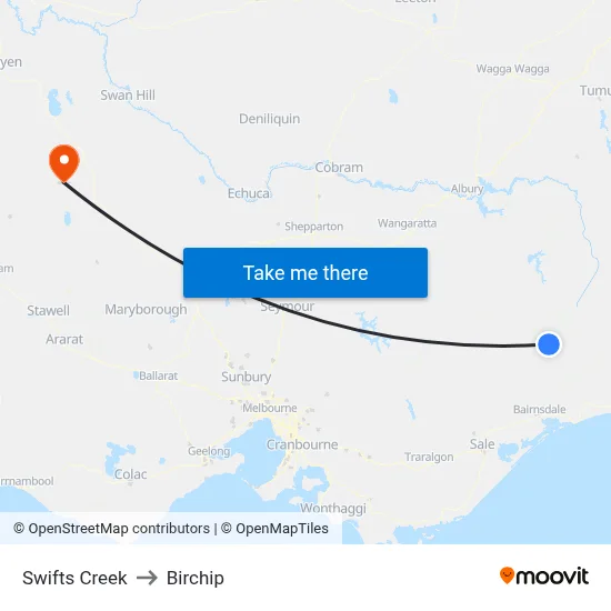Swifts Creek to Birchip map