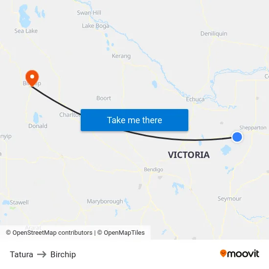 Tatura to Birchip map