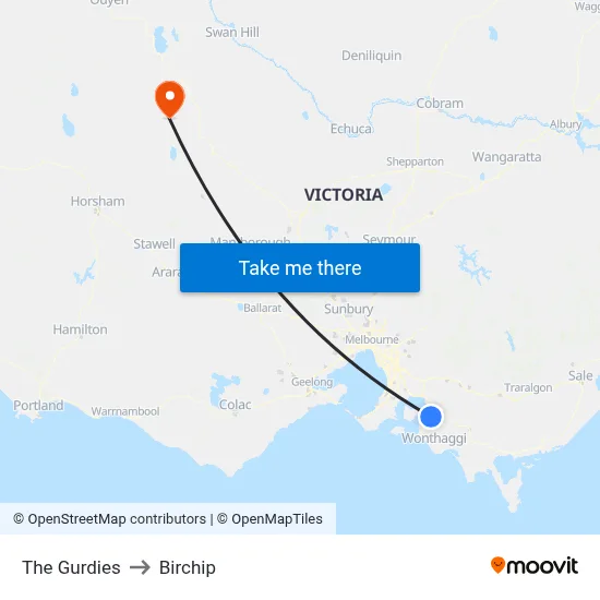 The Gurdies to Birchip map