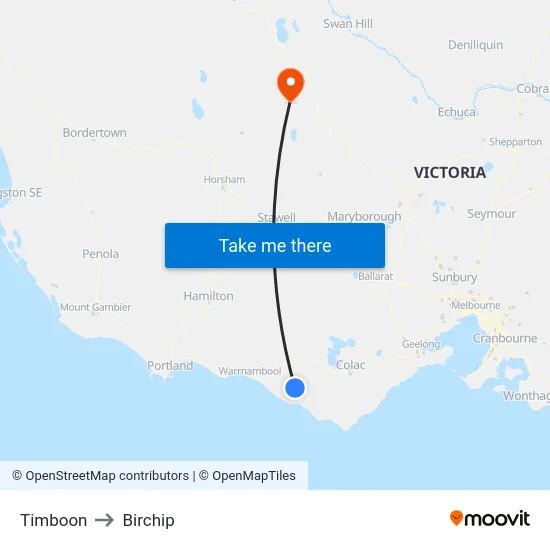 Timboon to Birchip map