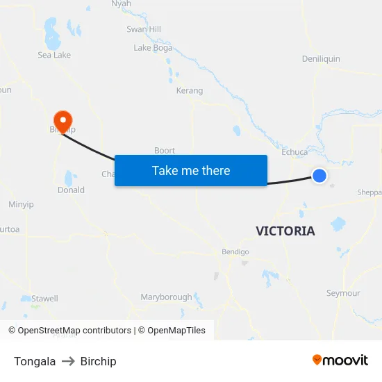 Tongala to Birchip map