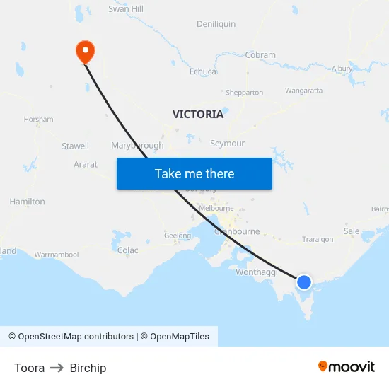 Toora to Birchip map