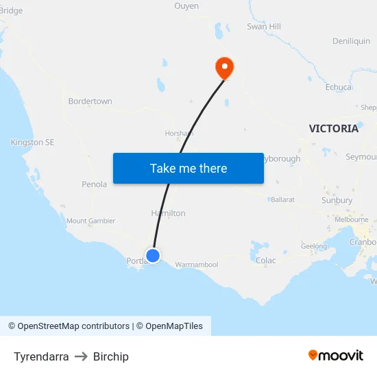 Tyrendarra to Birchip map