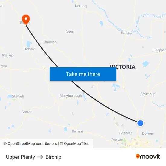 Upper Plenty to Birchip map