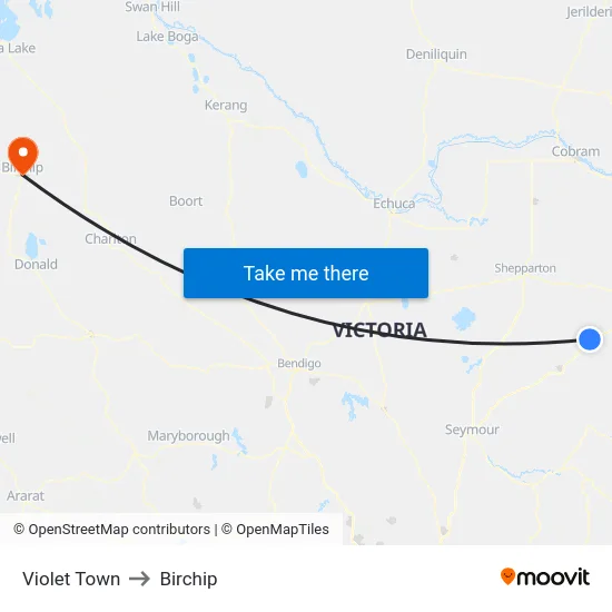 Violet Town to Birchip map