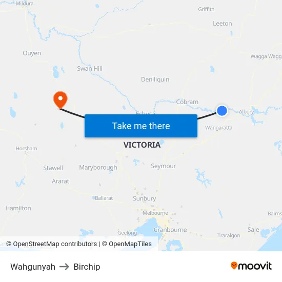 Wahgunyah to Birchip map
