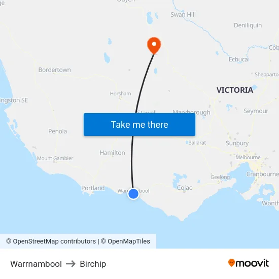Warrnambool to Birchip map