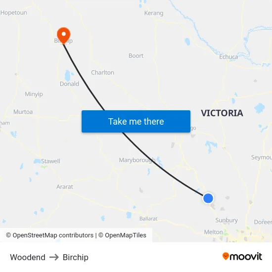Woodend to Birchip map