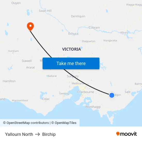 Yallourn North to Birchip map