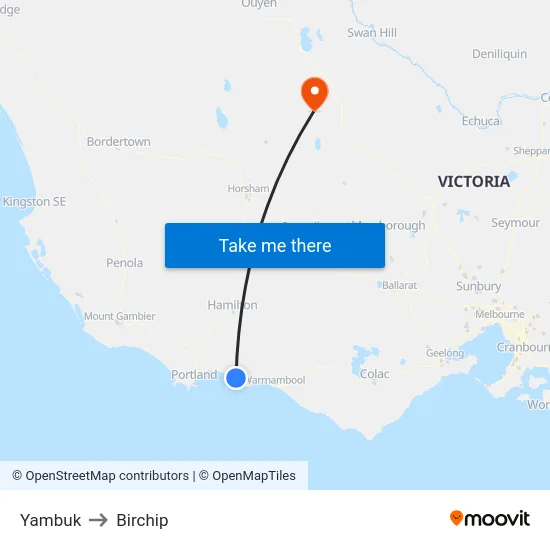 Yambuk to Birchip map