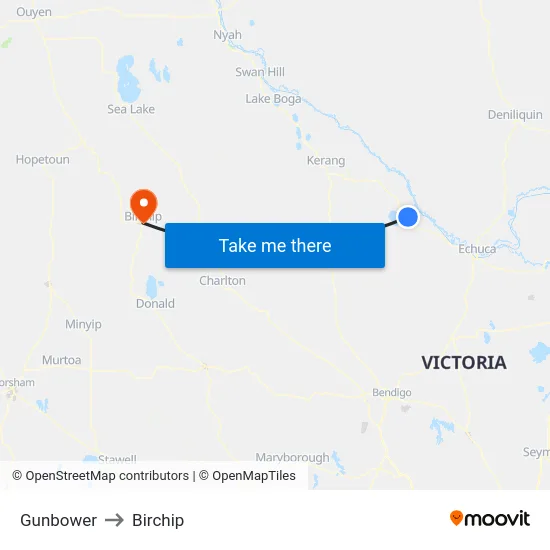 Gunbower to Birchip map