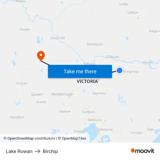 Lake Rowan to Birchip map