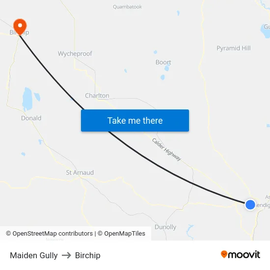 Maiden Gully to Birchip map