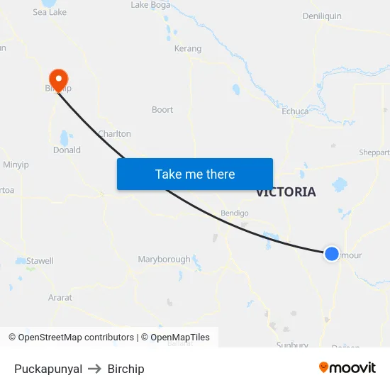 Puckapunyal to Birchip map