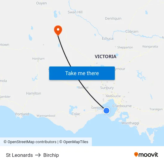 St Leonards to Birchip map