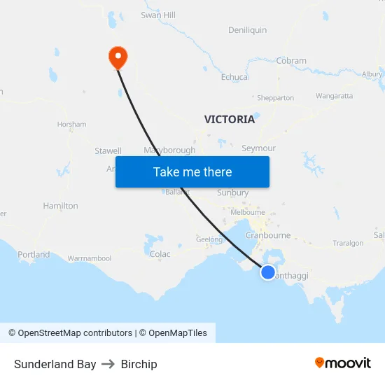 Sunderland Bay to Birchip map