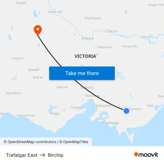 Trafalgar East to Birchip map