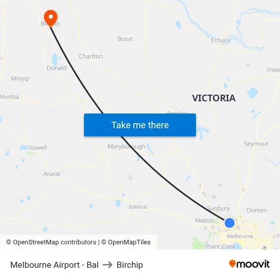 Melbourne Airport - Bal to Birchip map
