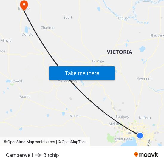 Camberwell to Birchip map