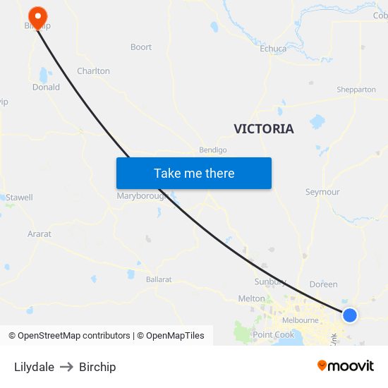 Lilydale to Birchip map