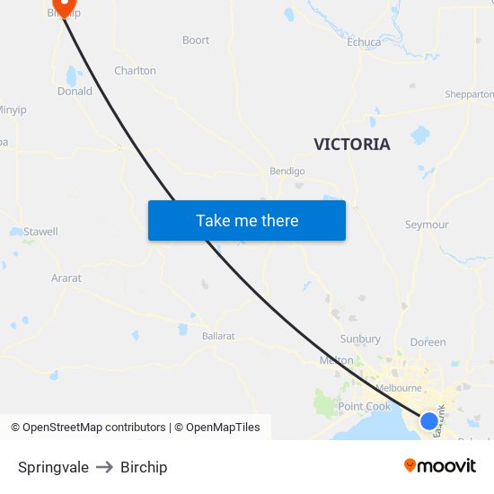 Springvale to Birchip map