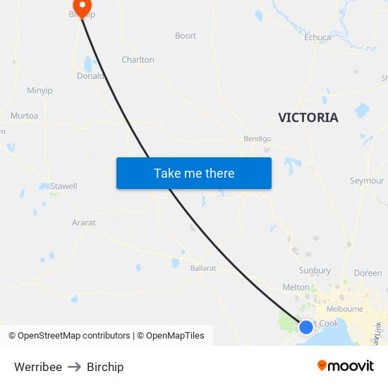 Werribee to Birchip map