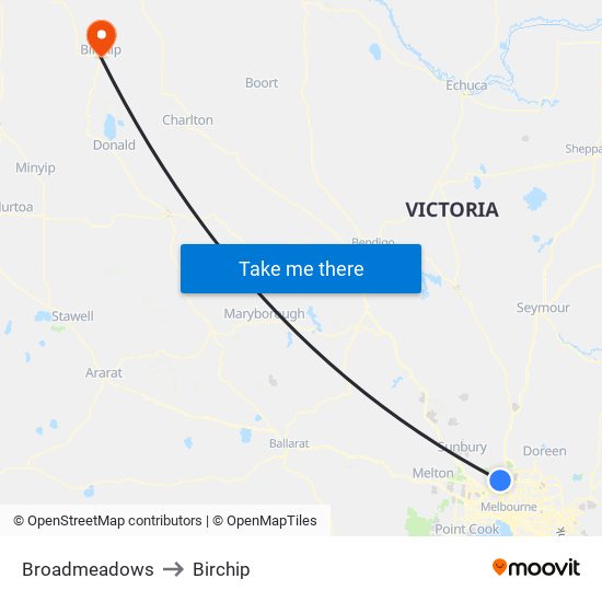 Broadmeadows to Birchip map