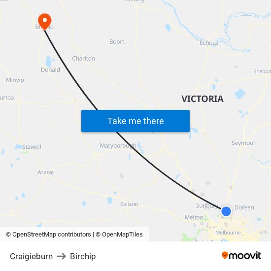 Craigieburn to Birchip map