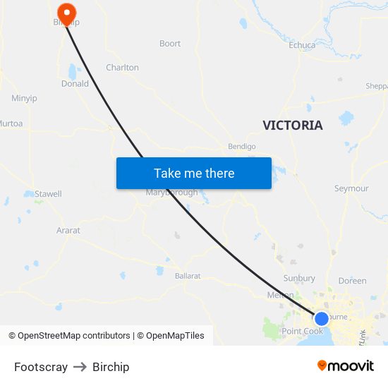 Footscray to Birchip map