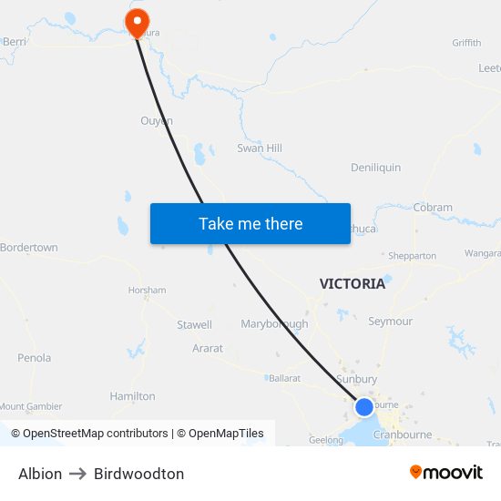 Albion to Birdwoodton map