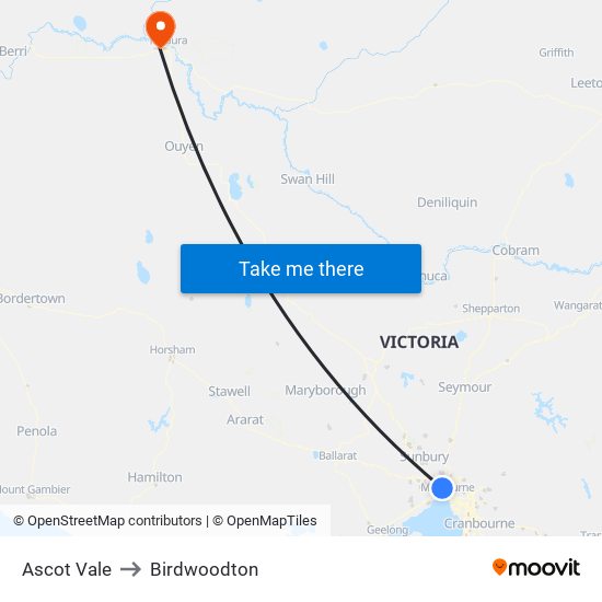 Ascot Vale to Birdwoodton map