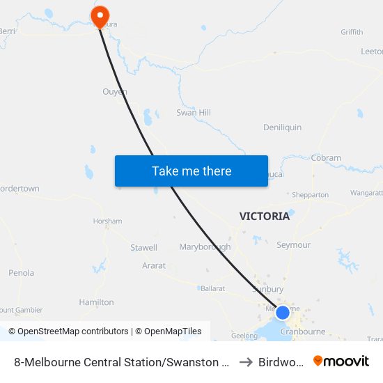 8-Melbourne Central Station/Swanston St (Melbourne City) to Birdwoodton map