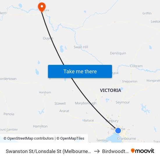 Swanston St/Lonsdale St (Melbourne City) to Birdwoodton map